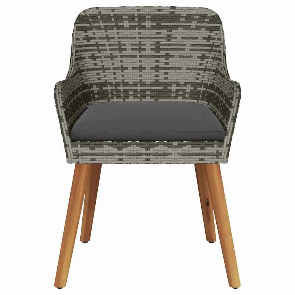 Outdoor Garden Chair Set 2 pcs Grey Poly Rattan Acacia Wood Legs