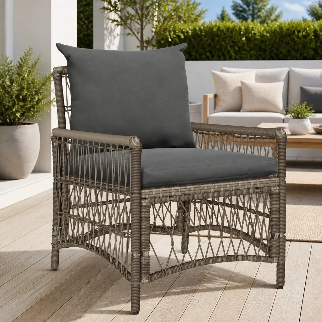 Garden Chair Outdoor Seating 73 x 61 x 77 cm Grey Poly Rattan with Cushion