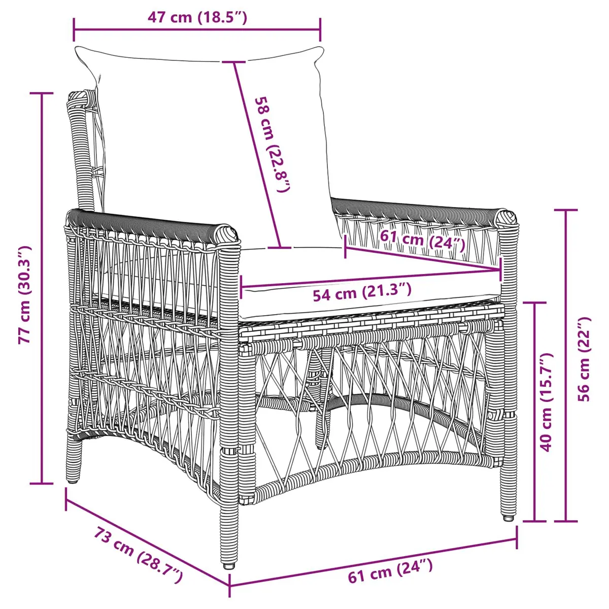 Garden Chair Outdoor Seating 73 x 61 x 77 cm Grey Poly Rattan with Cushion