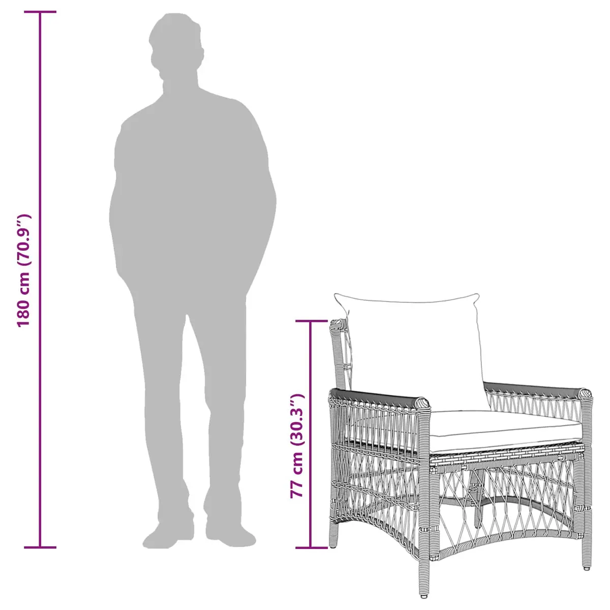 Garden Chair Outdoor Seating 73 x 61 x 77 cm Grey Poly Rattan with Cushion