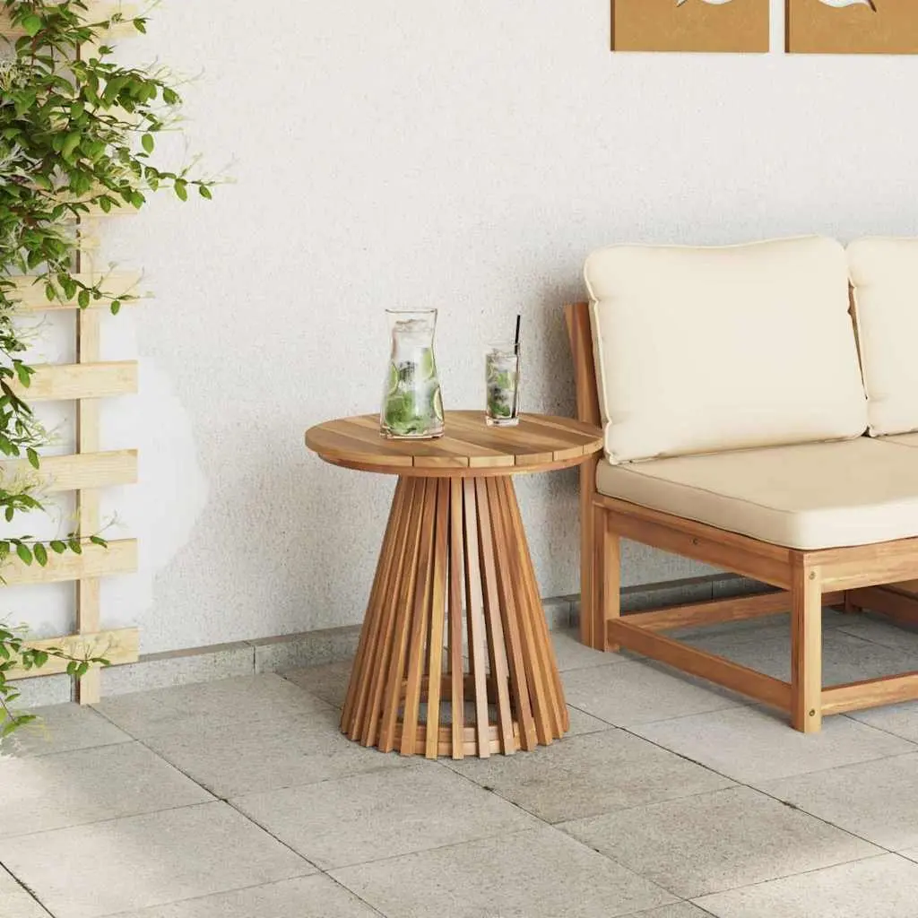 Brown Round Teak Wood Side Table for Outdoors