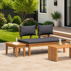 Quality Grey Teak Wood Outdoor Bench and Table Set