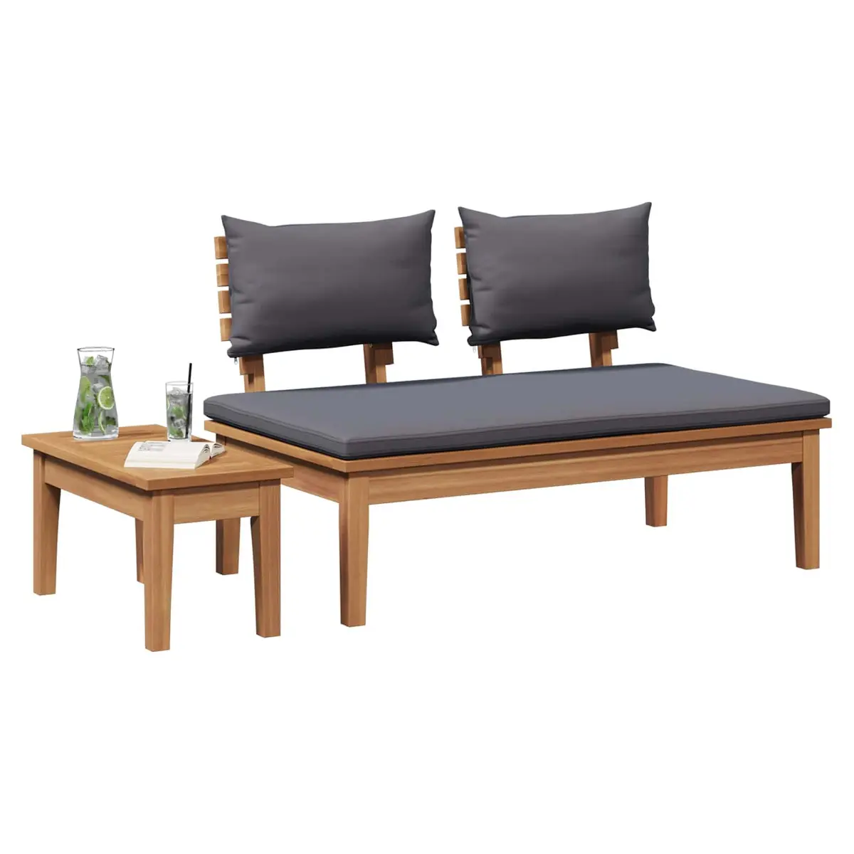 Grey Teak Wood Outdoor Bench and Table Set