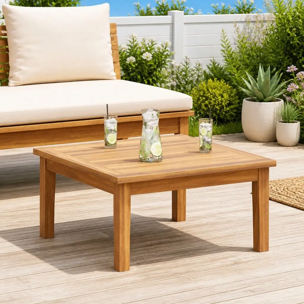 Garden Outdoor Furniture Set Rectangular Brown Solid Teak Wood Patio Table