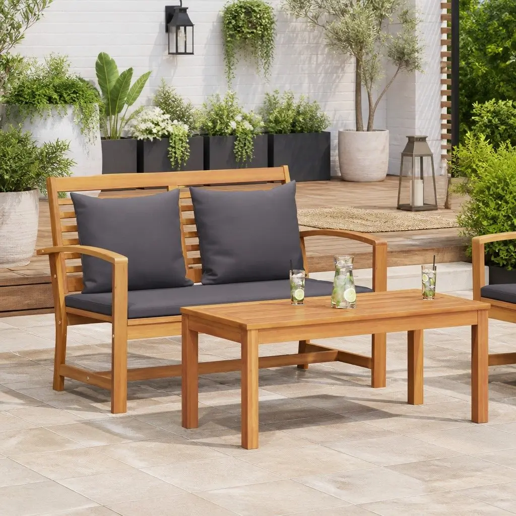 Outdoor Bench Teak Wood Garden Patio Seating 110cm Brown Dark Grey