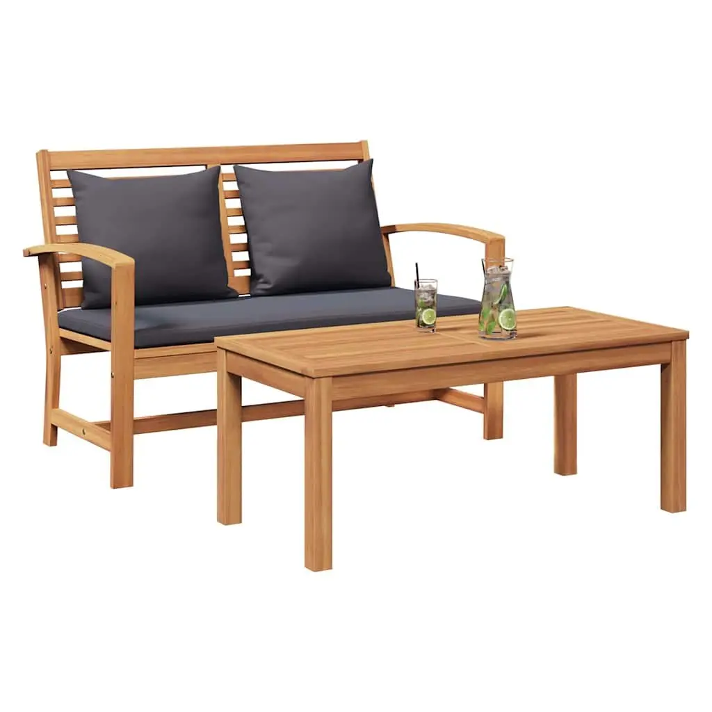 Outdoor Bench Teak Wood Garden Patio Seating 110cm Brown Dark Grey