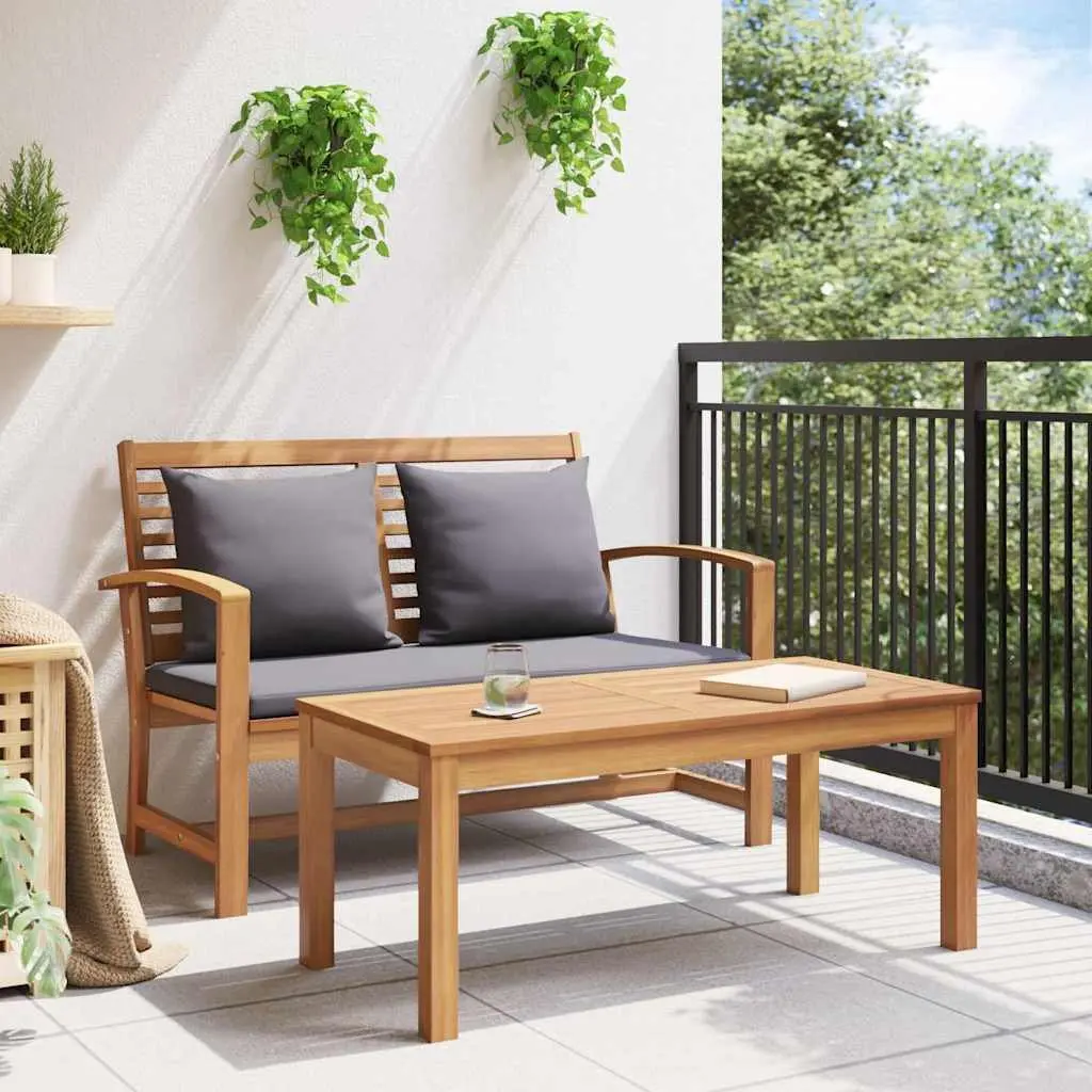 Outdoor Bench Teak Wood Garden Patio Seating 110cm Brown Dark Grey