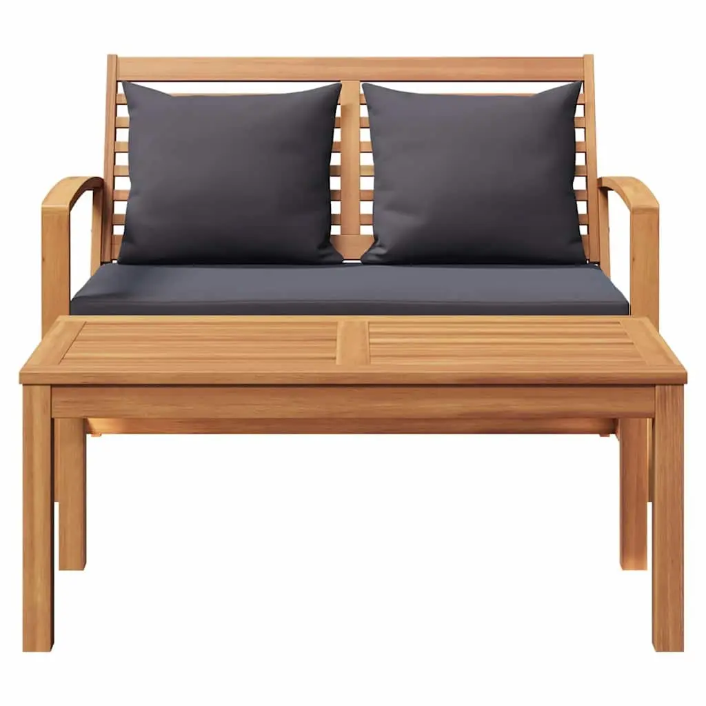 Outdoor Bench Teak Wood Garden Patio Seating 110cm Brown Dark Grey