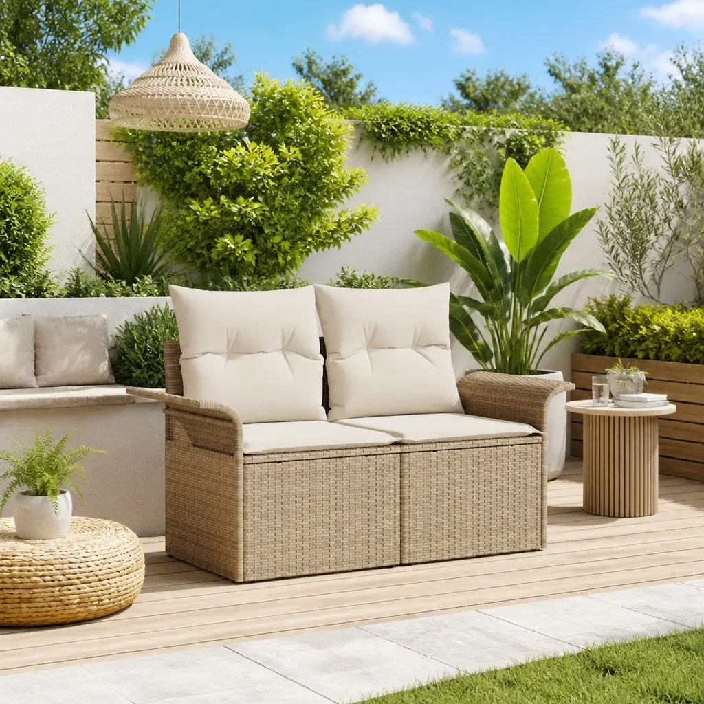 Beige Outdoor Sofa with Cushion Pad