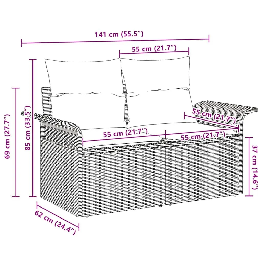 Garden Sofa Outdoor Seating 141x62x69cm Beige Poly Rattan with Cushion