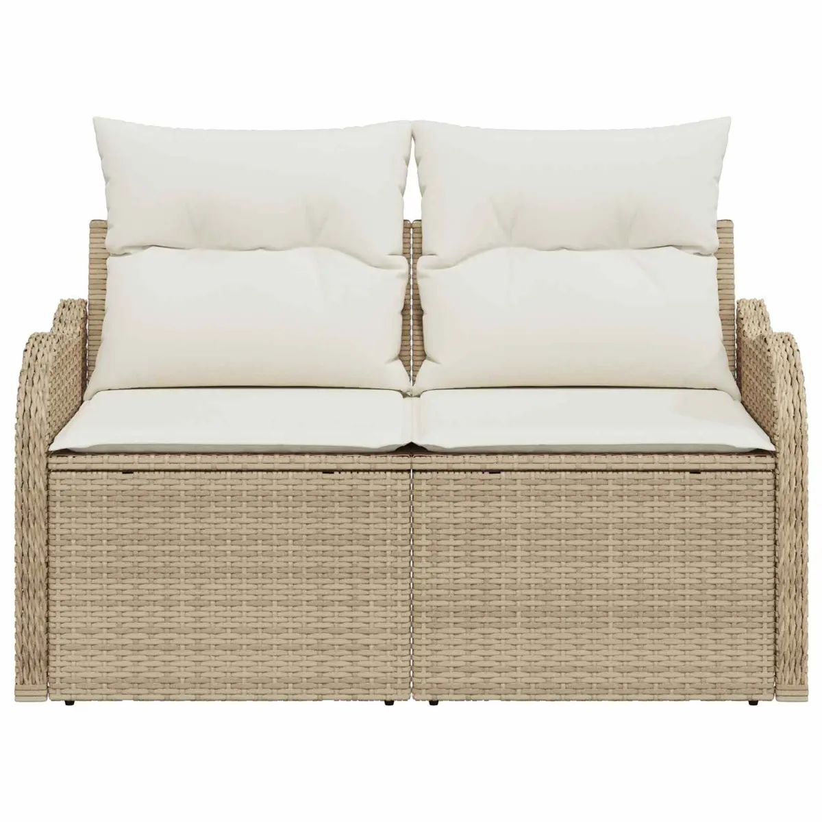 Outdoor Garden Sofa Cushioned Beige Poly Rattan Patio Furniture 121 x 62 x 69 cm