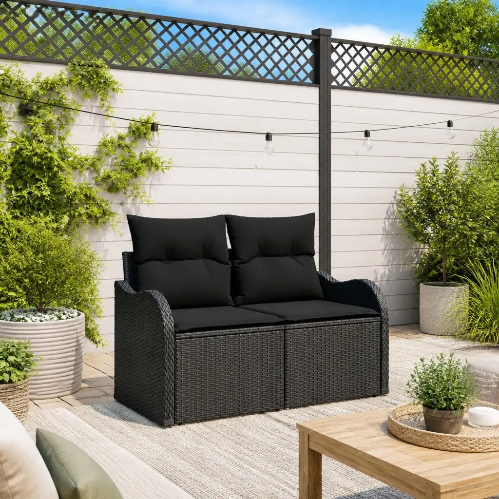 Outdoor Garden Sofa Cushion Black Poly Rattan Patio Seating