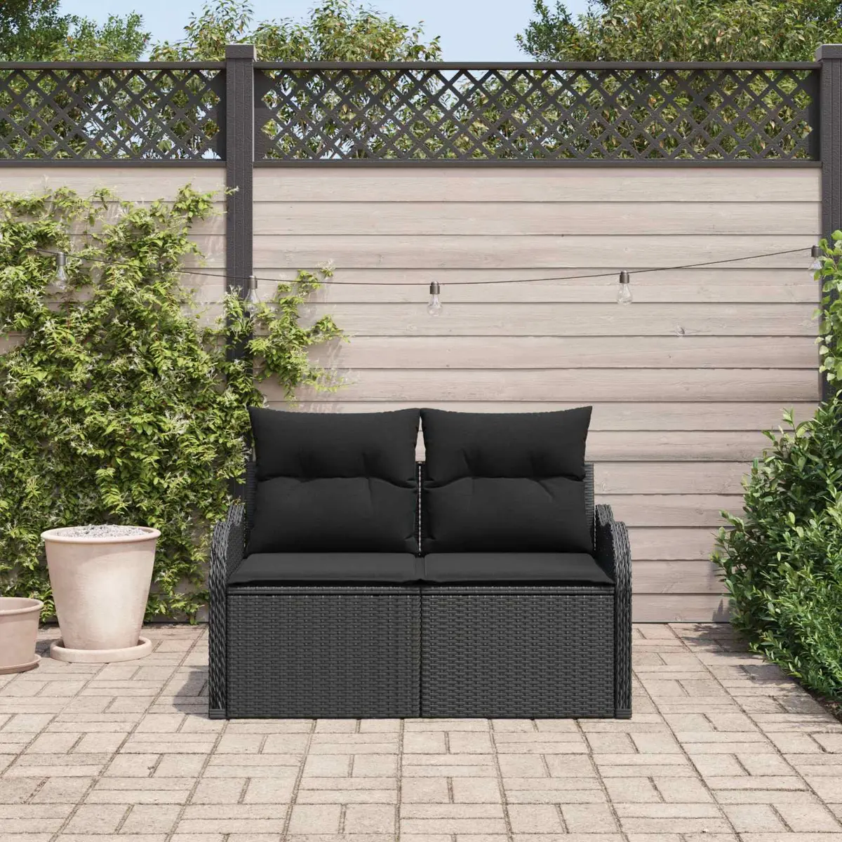 Outdoor Garden Sofa Cushion Black Poly Rattan Patio Seating
