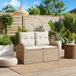 Practical Beige Poly Rattan Outdoor Sofa for Comfort