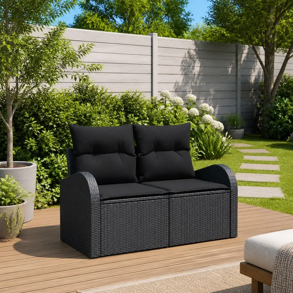 Black Rattan Outdoor Sofa with Cushion