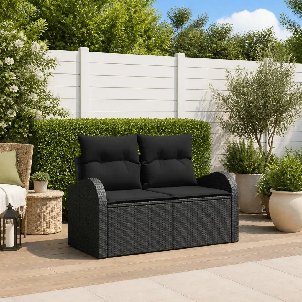 Outdoor Garden Seating Sofa Poly Rattan Minimalist Black 124x62x69cm