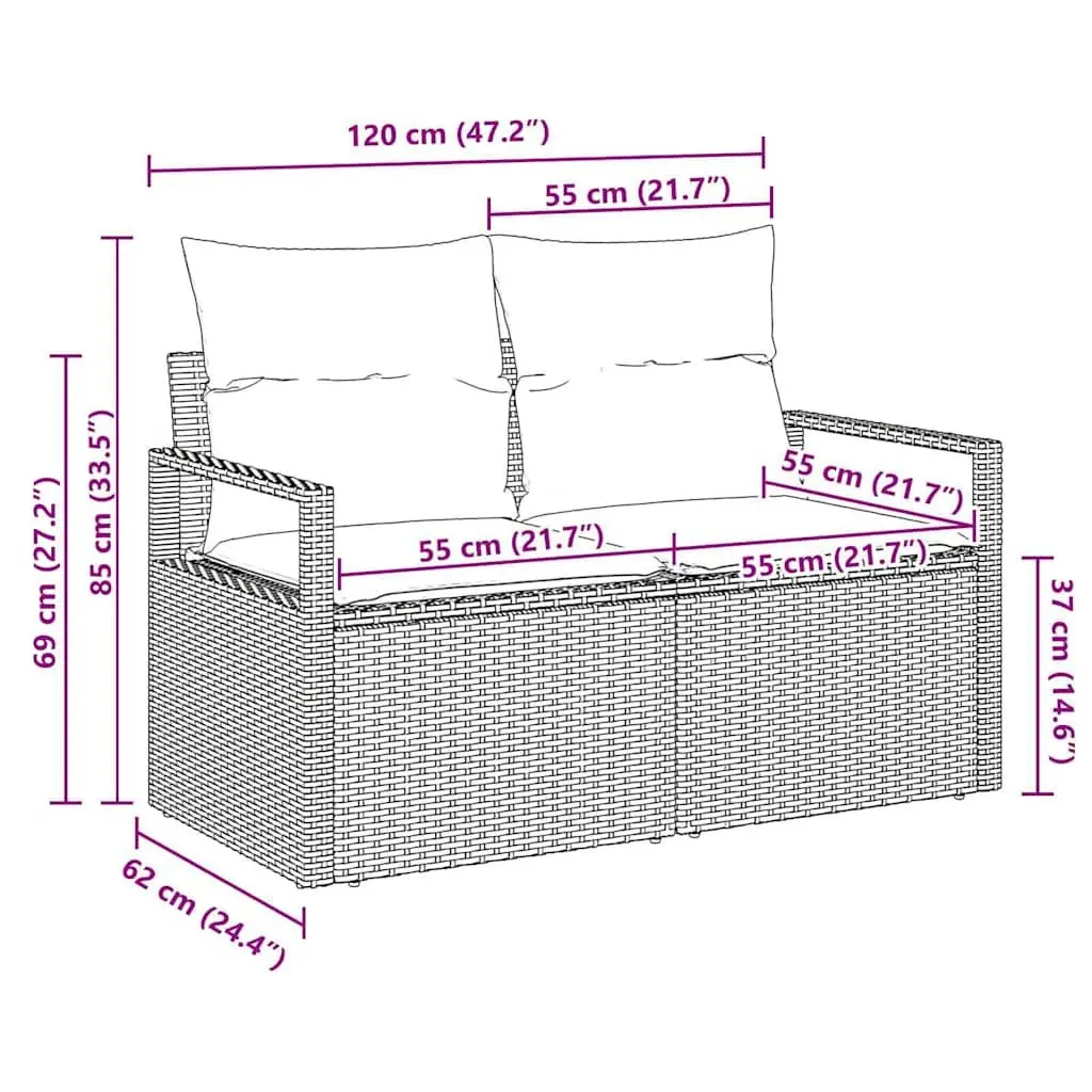 Outdoor Garden Sofa Black Poly Rattan Lounge Seating 120 x 62 x 69 cm