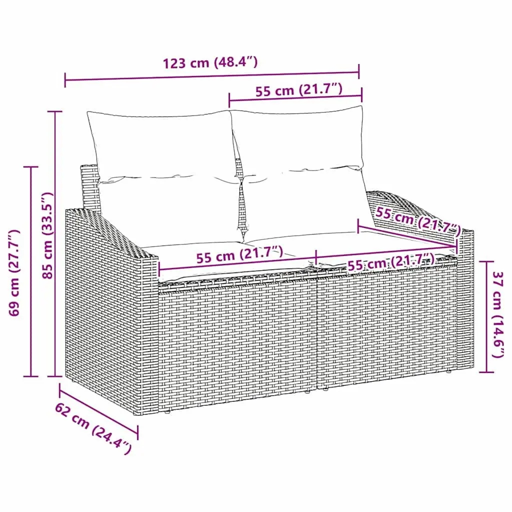 Modular Garden Sofa Outdoor Seating 123x62x69cm Grey Poly Rattan