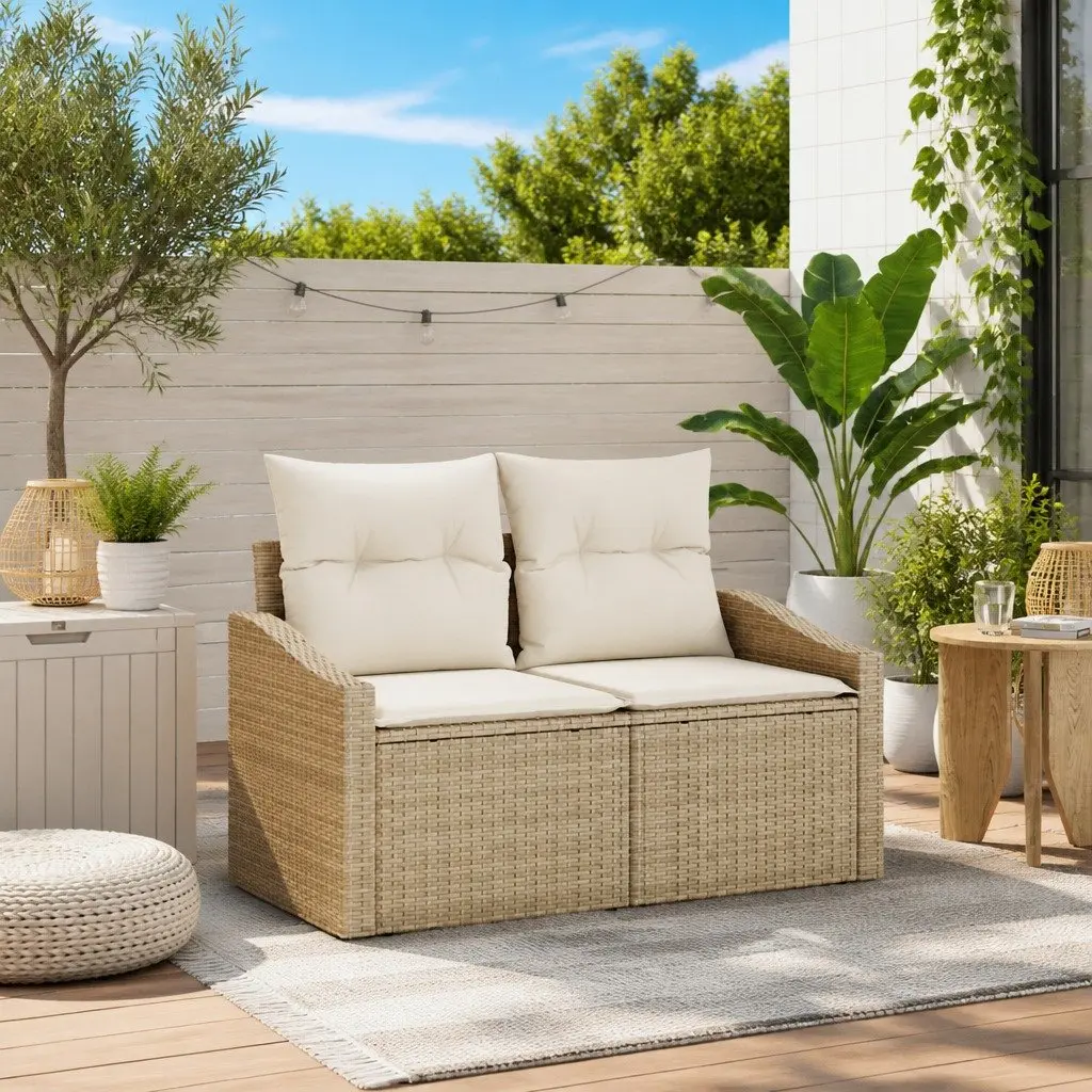 Modular Outdoor Garden Sofa Poly Rattan Beige Patio Seating 123x62x69 cm