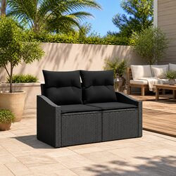 Outdoor Garden Sofa Black Poly Rattan Modular Patio Seating Rectangular
