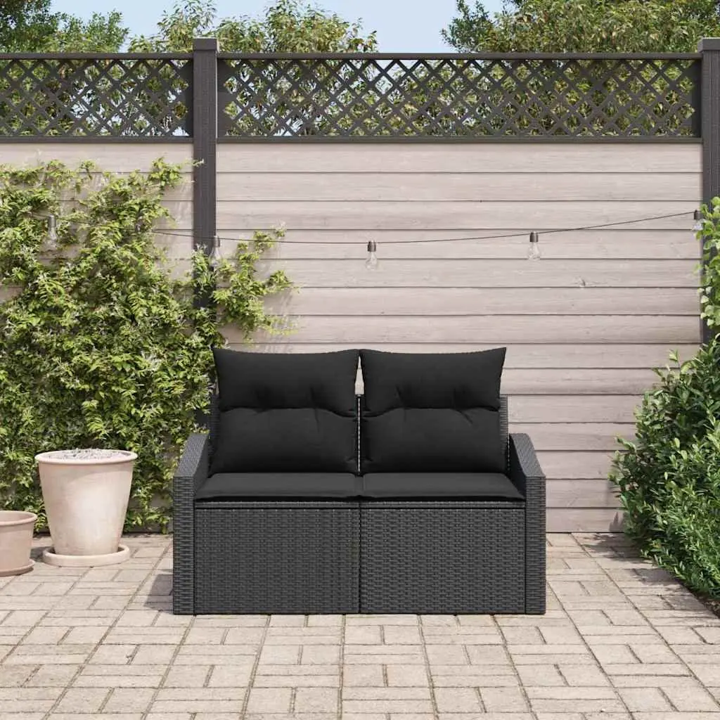 Modular Outdoor Garden Sofa Black Poly Rattan Rectangular Seating