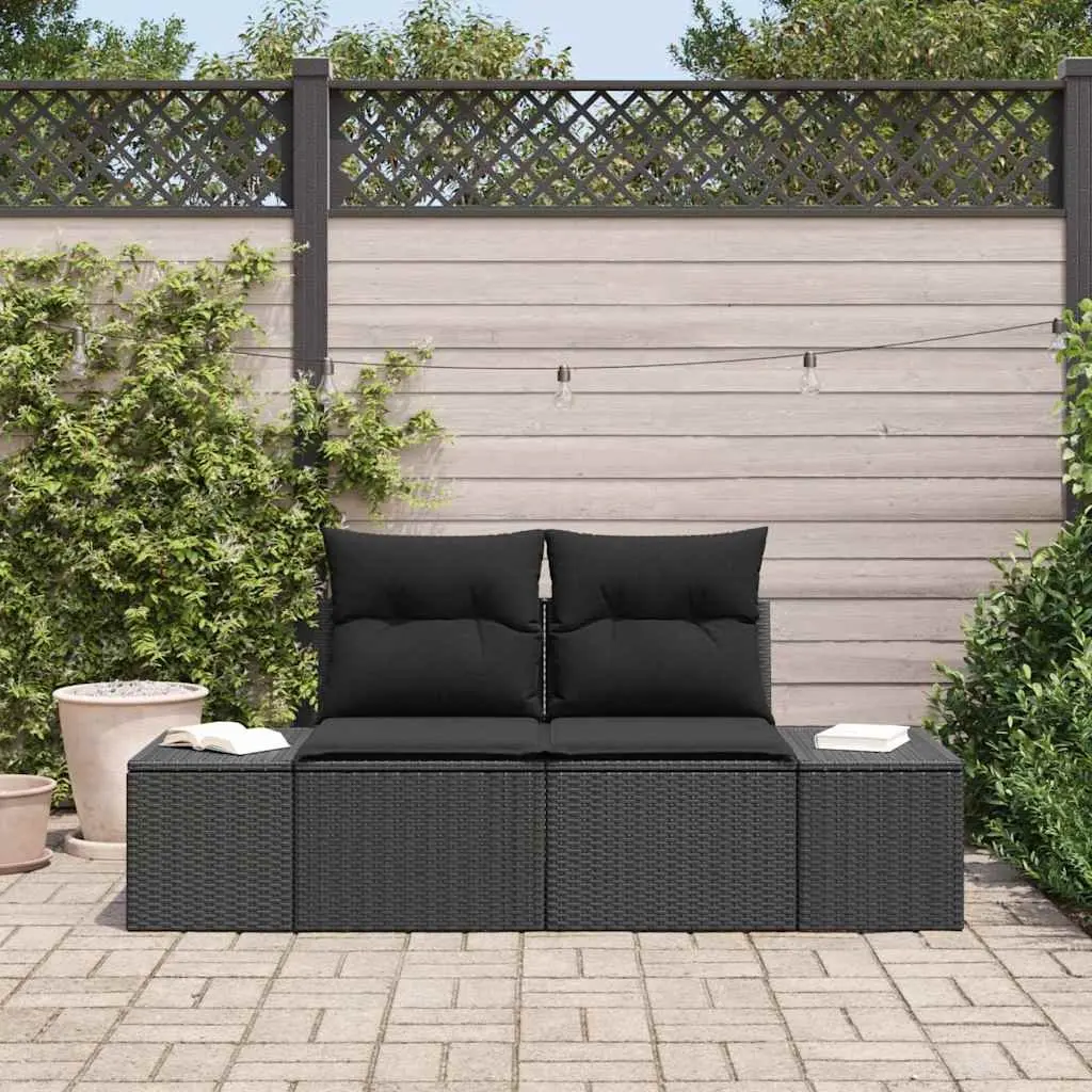 Garden Sofa Outdoor Lounge Chair Black Poly Rattan Steel Frame 184x62x69 cm