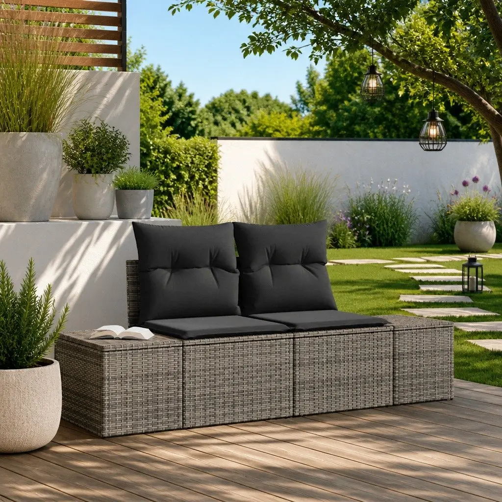 Garden Sofa Outdoor Seating 184 x 62 x 69 cm Grey Poly Rattan Steel Frame
