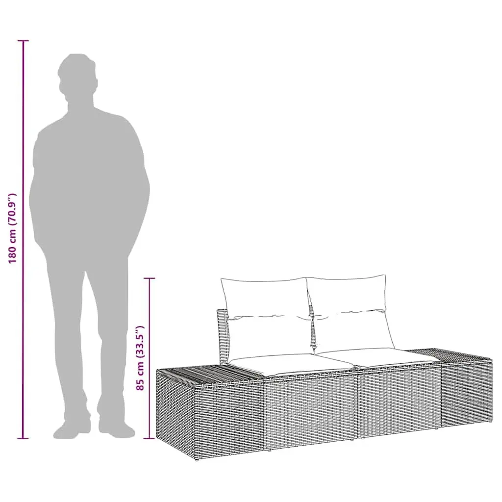 Garden Sofa Outdoor Seating 184 x 62 x 69 cm Grey Poly Rattan Steel Frame