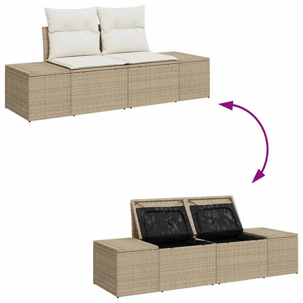 Outdoor Garden Sofa Beige Poly Rattan Patio Seating 184cm