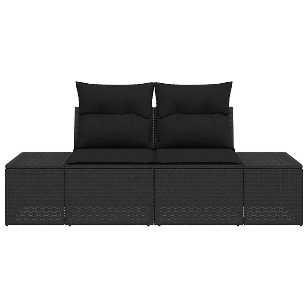 Outdoor Garden Sofa Black Poly Rattan Patio Seating 184x62x69cm