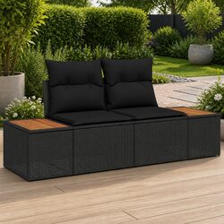 Outdoor Garden Sofa 2-Seater Black Poly Rattan Modern Patio Seating Furniture