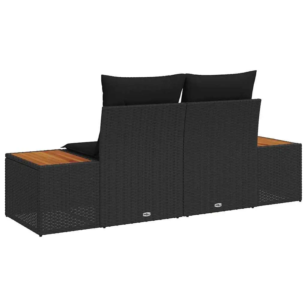 Outdoor Garden Sofa 2-Seater Black Poly Rattan Patio Lounge Furniture