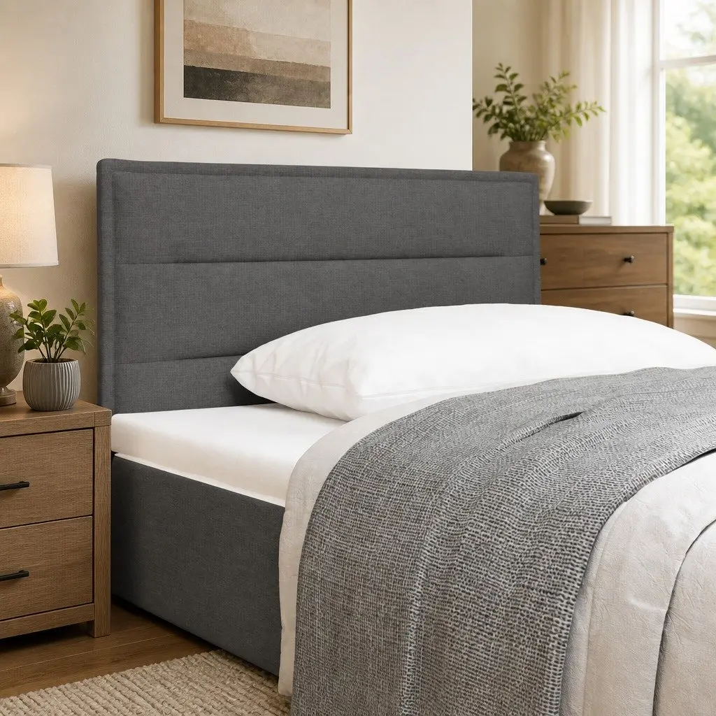 Height-Adjustable Headboard in Dark Grey Fabric