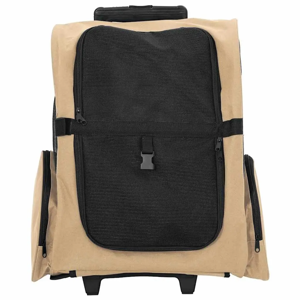 Pet Trolley 3-in-1 Rolling Carrier Backpack Hand Bag for Small Dogs Cats Brown 48 x 32 x 57-106 cm