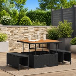 Cozy Black Rattan Garden Dining Set with Cushions