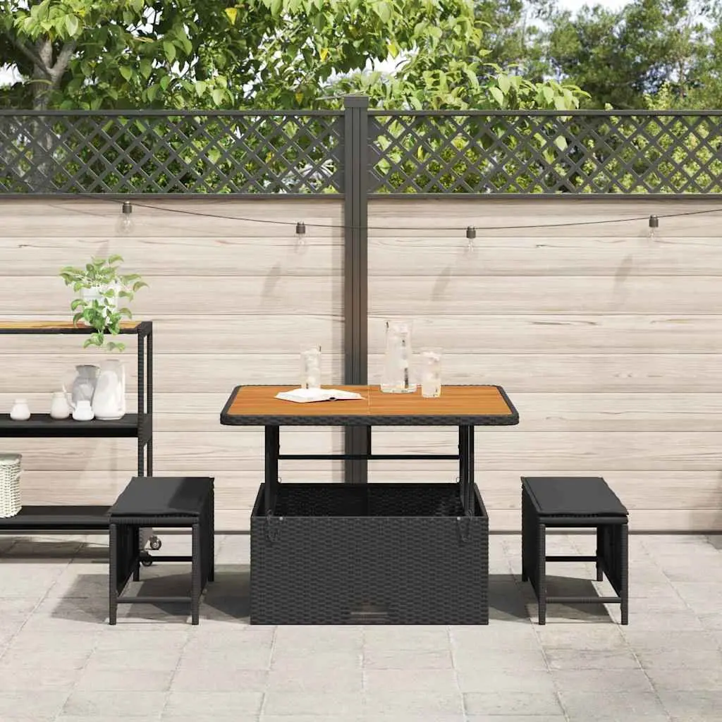 Garden Dining Set Outdoor Entertaining Black Poly Rattan Acacia Wood