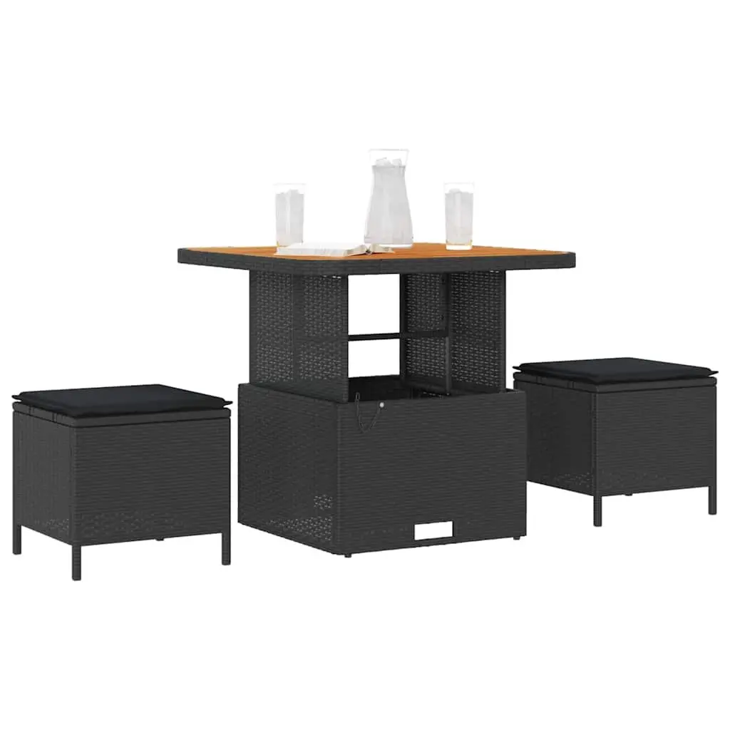 Garden Dining Set Black Poly Rattan Outdoor Furniture Patio Table Chairs