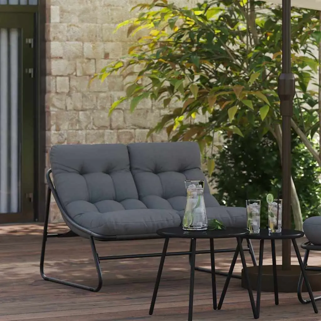Outdoor Chairs Garden Seating Black Powder-Coated Steel with Polyester Cushions