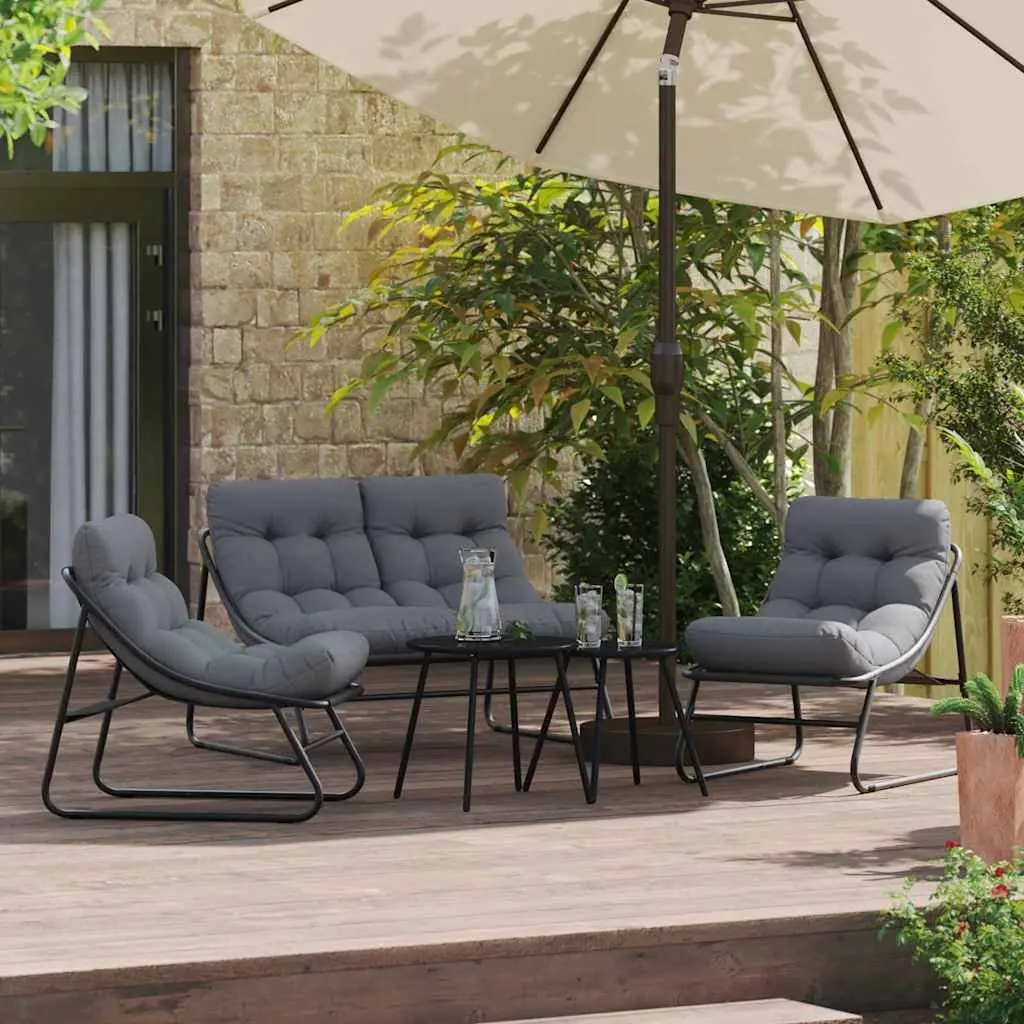 Garden Furniture Set Outdoor Seating 3 Piece Black Steel Frame with Cushions