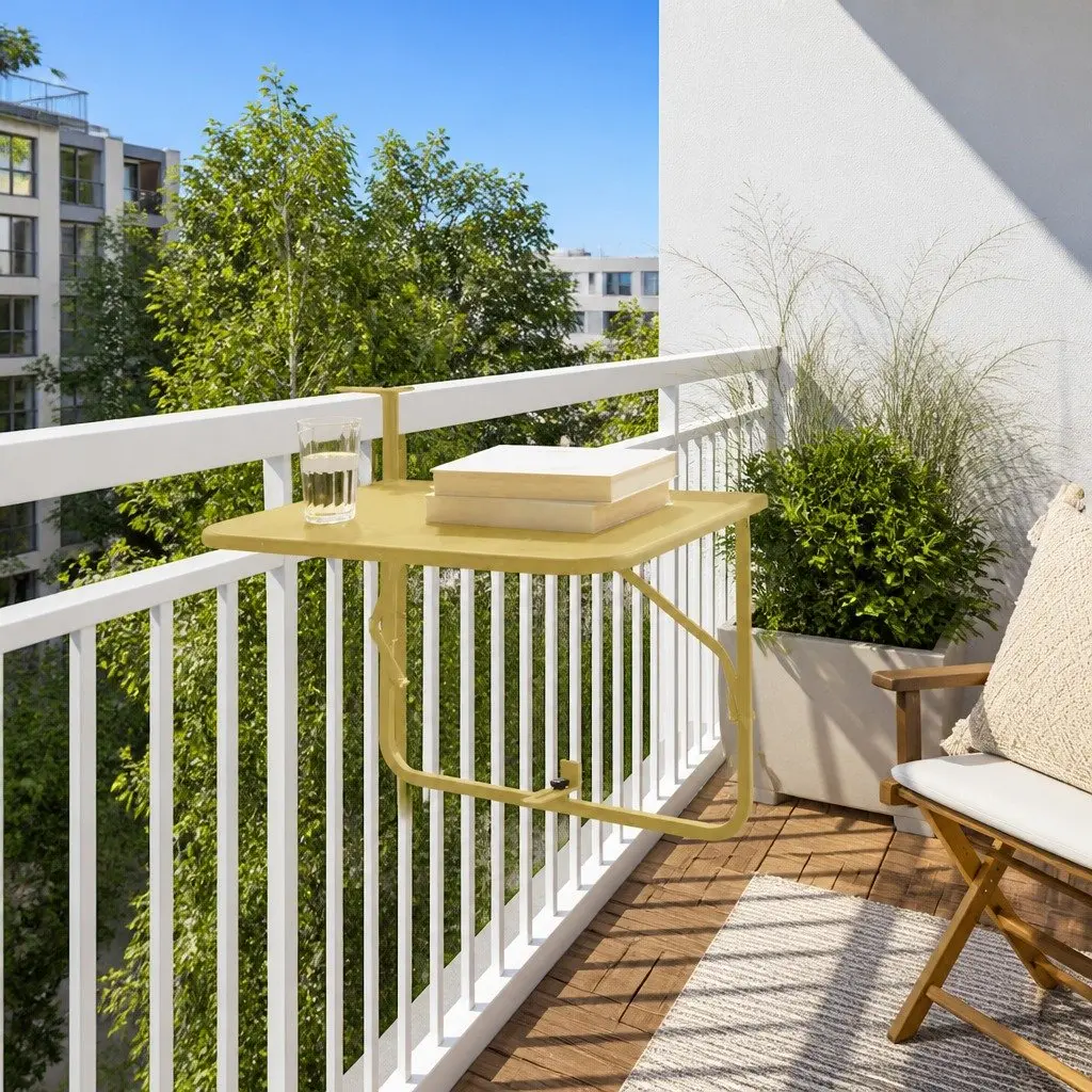 Folding Balcony Table Outdoor Steel 60 x 39 Gold