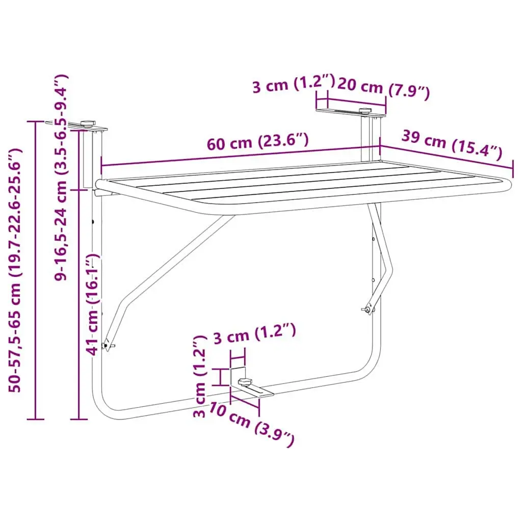 Folding Balcony Table Outdoor Steel 60 x 39 Gold