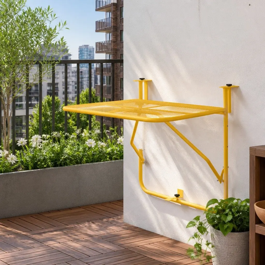 Hanging Table Foldable Outdoor Furniture Steel Balcony Patio Mustard