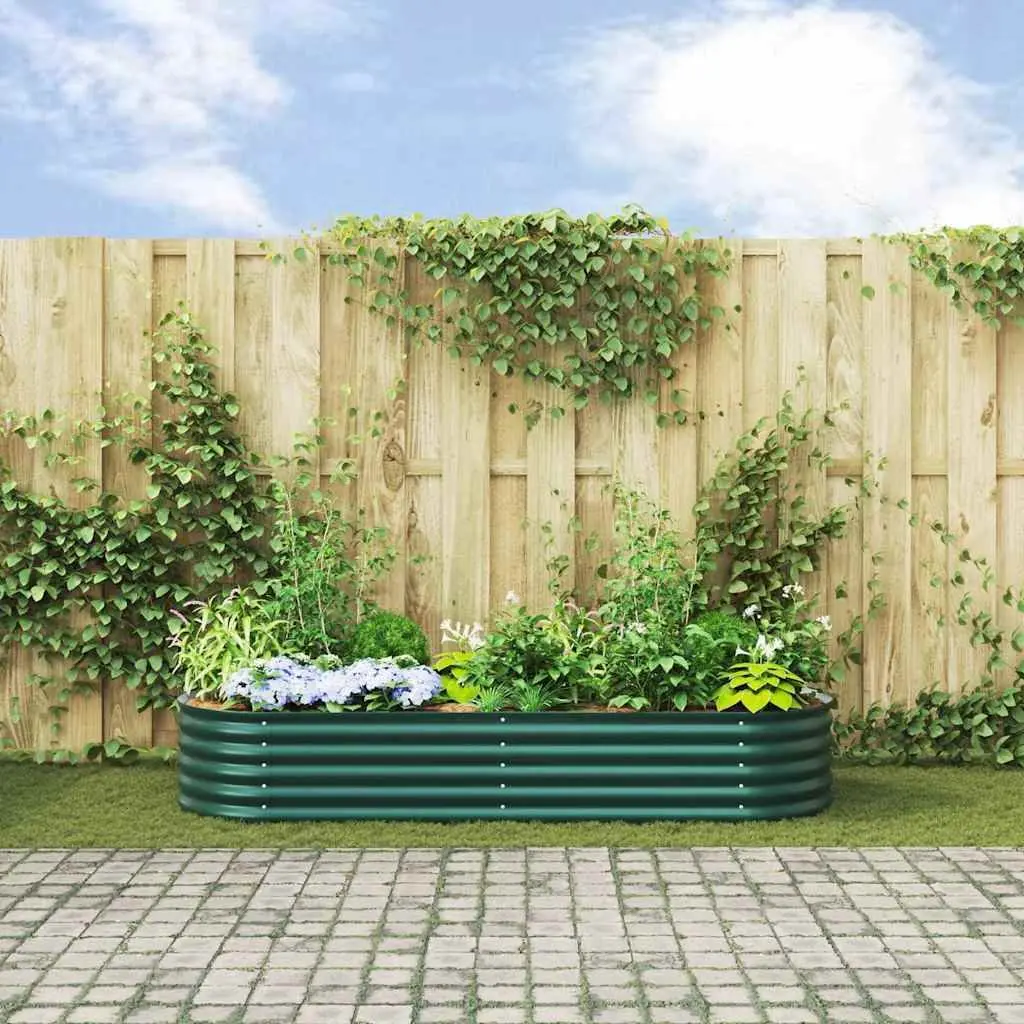Raised Bed Garden Planter 240 x 80 x 44 cm Green Steel Outdoor Gardening Box
