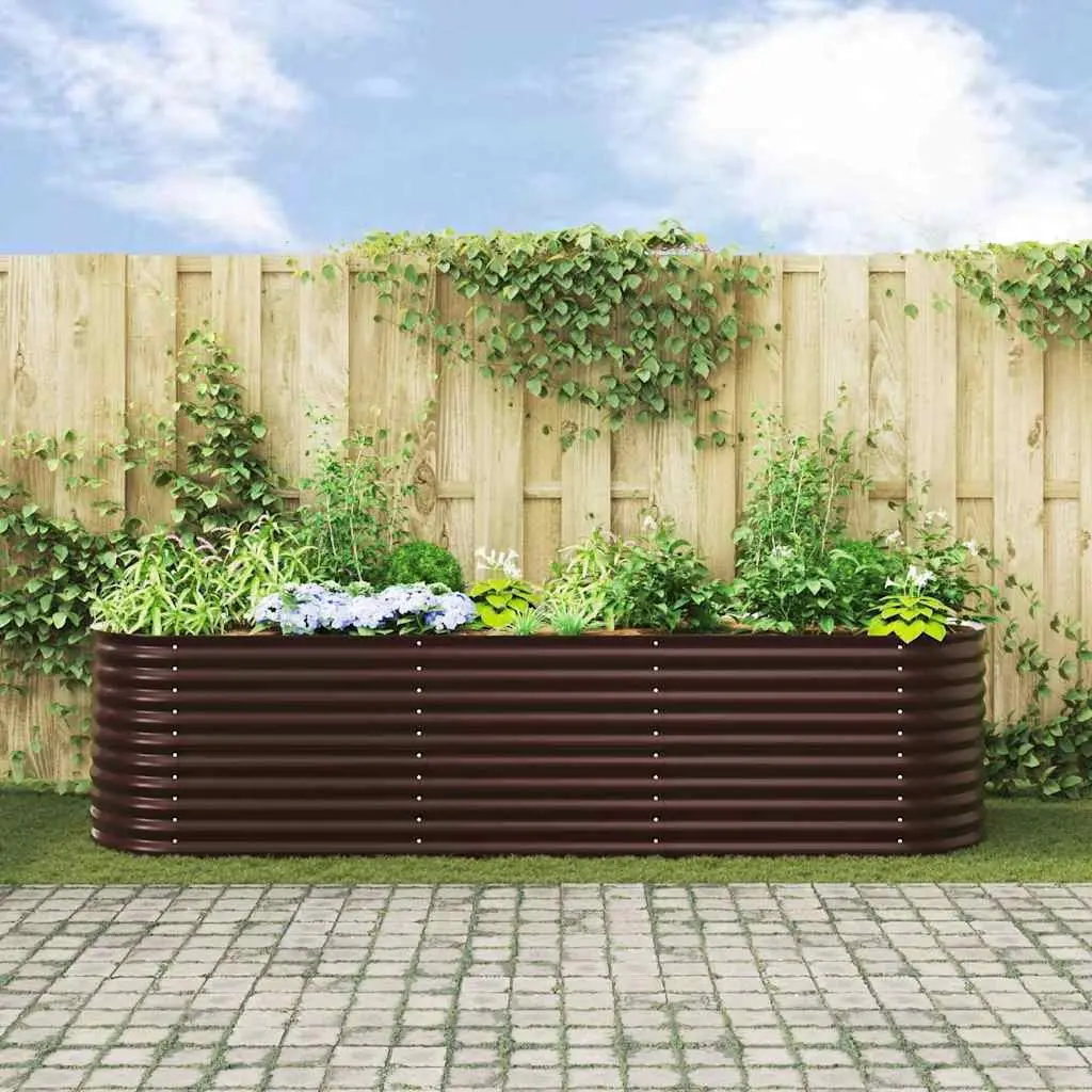 Raised Bed Garden Planter Brown Steel Outdoor 320x80x81cm Modern Design
