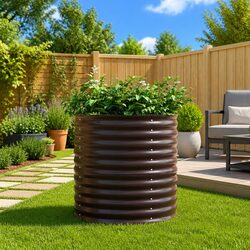 Outdoor Raised Bed Planter in Brown Steel 80x80x81cm