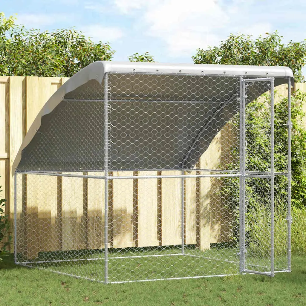 Dog Kennel Outdoor Pet House 2x2x2m Silver Galvanised Steel Frame Lockable