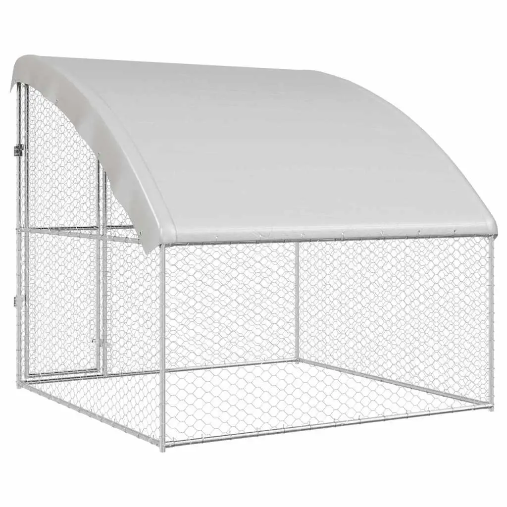 Dog Kennel Outdoor Pet House 2x2x2m Silver Galvanised Steel Frame Lockable