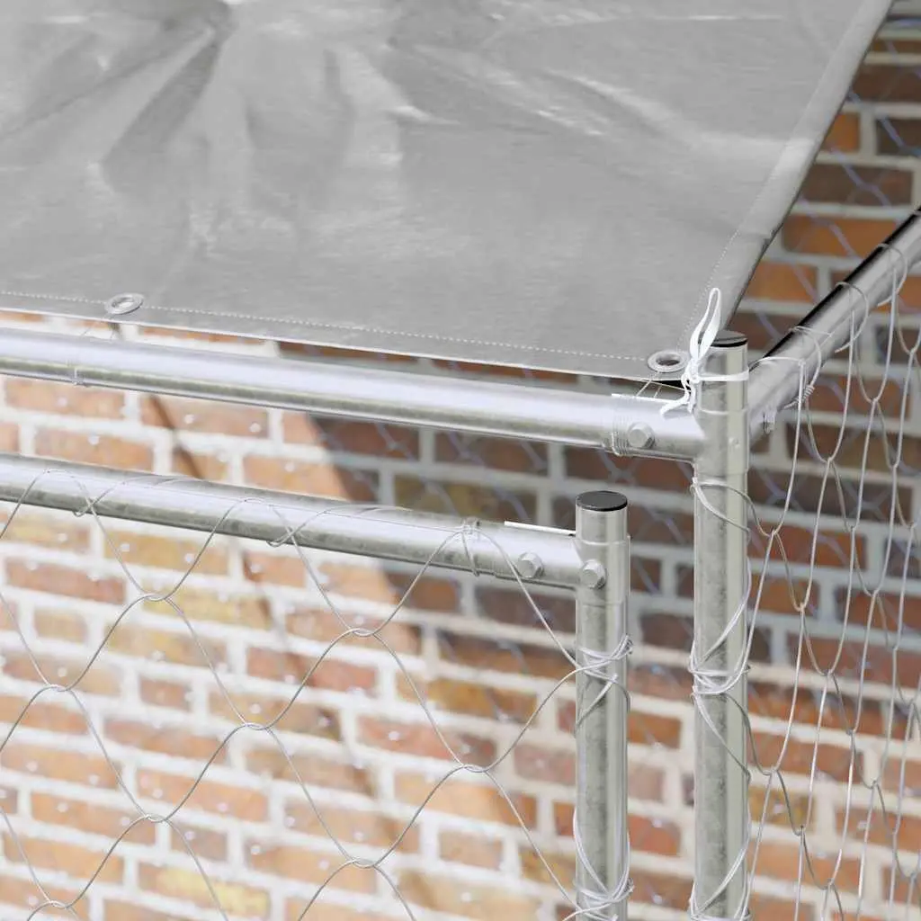 Dog Cage Large Outdoor Kennel Run Silver 200 x 200 x 258 cm