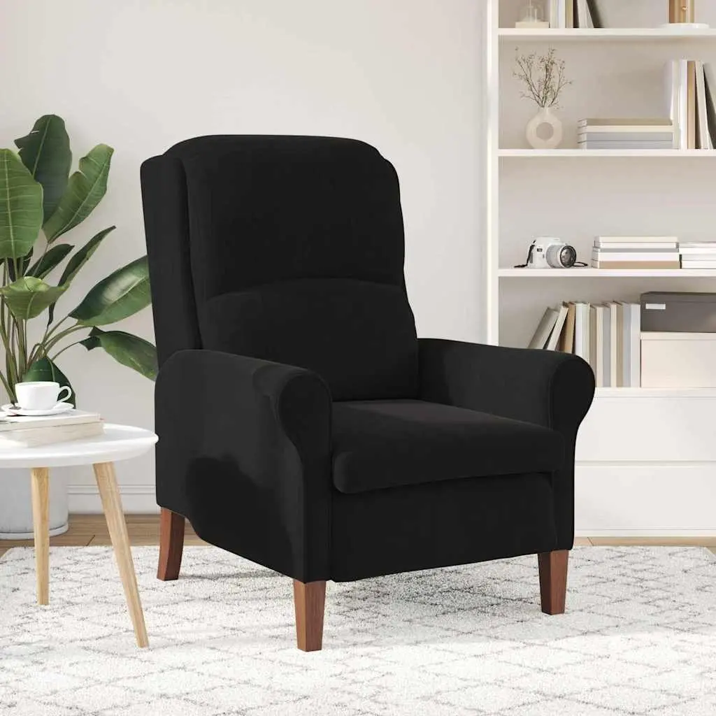 Modern Armchair Black Velvet Upholstered Lounge Chair with Rolled Armrests High