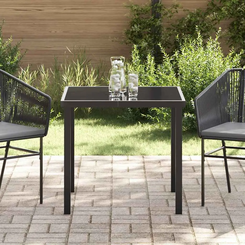 Garden Table Outdoor Patio Dining Metal Frame Tempered Glass Top Black 80 x 80 x 73 cm